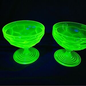 Uranium Antique Glass Honeycomb Optic Sherbet Depression Glass  3” X 3.75” Inch